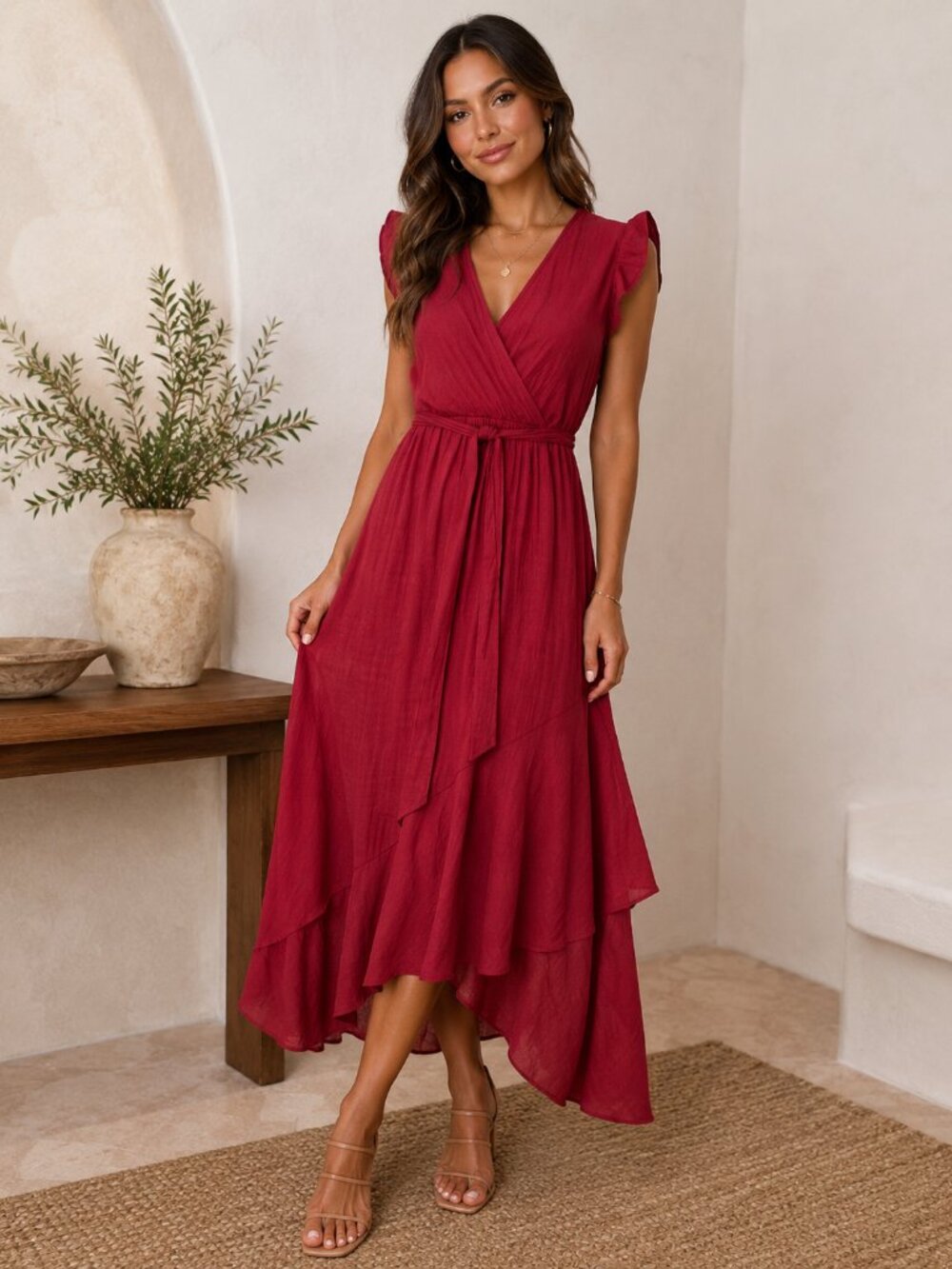 SHEIN Unity Women’s Surplice Neck Self-Tie Ruffle A-Line Dress Size M